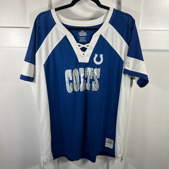 Majestic Tops - Majestic Fan Fashion Indianapolis Colts Jersey Lace Up Blue‎ White XXL KFME